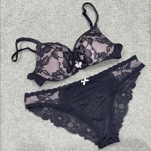 Victoria's Secret Black Lace Body by Victoria Push Up Bra with Cheekini Set